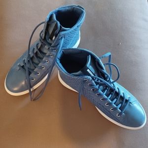 Ecco Womens Size 39 (8.5) Blue Leather/Textile High Top Trainers